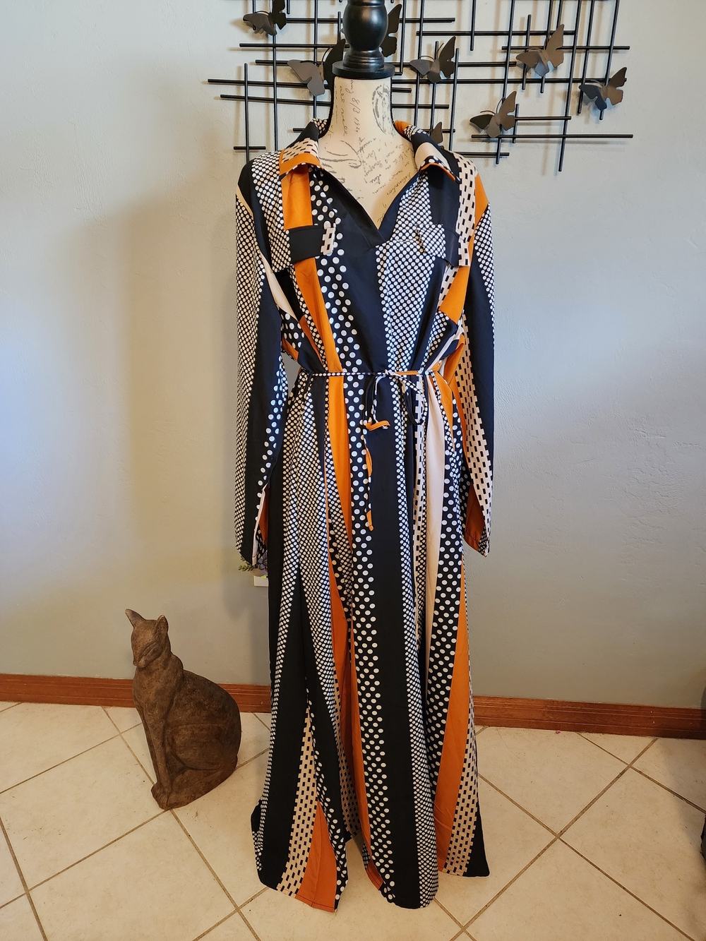 SHEIN Black, Orange & White Maxi Shirt Dress For Fall